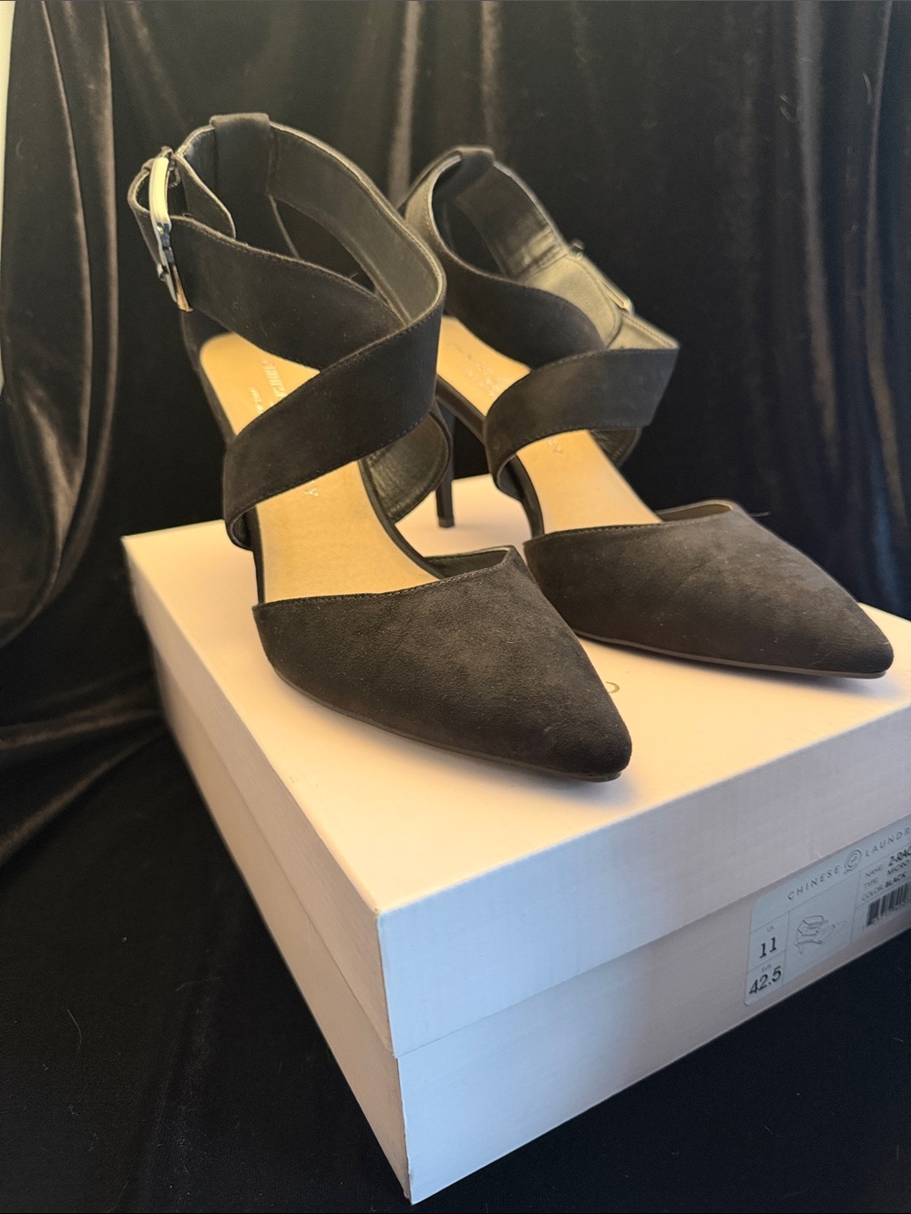 Chinese Laundry Black Pointed Crisscross Strap Heels